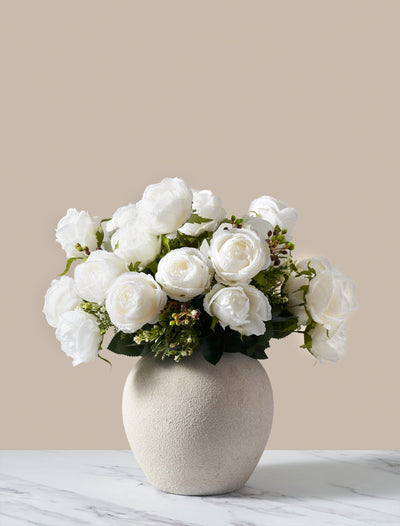 Faux Large Rose Arrangement - White Ivory (3 Stems/21 Roses)