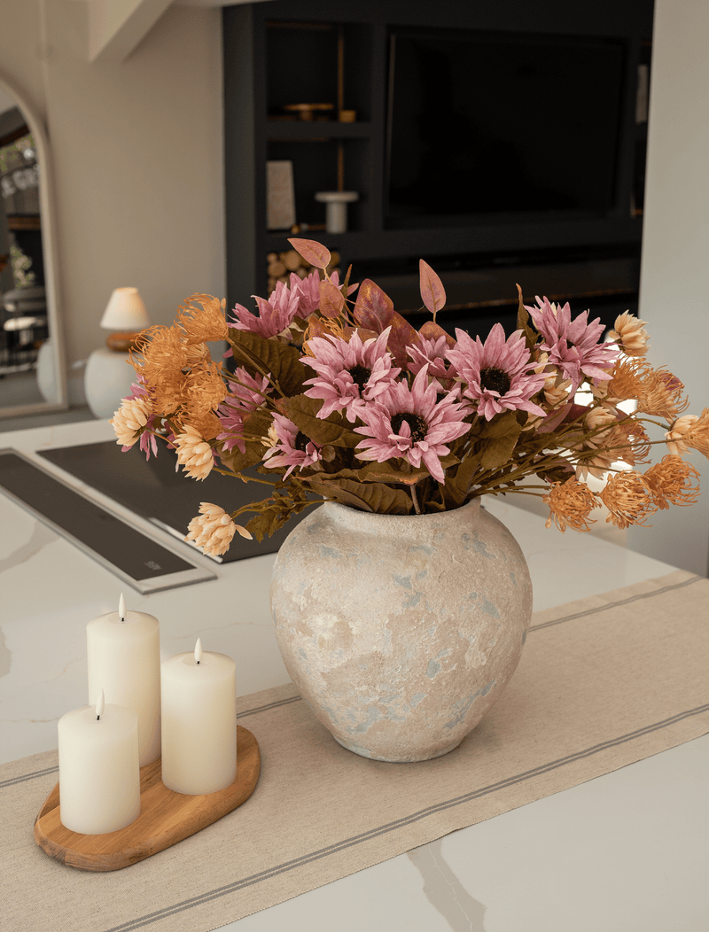 Faux herfst arrangement - Roze & beige