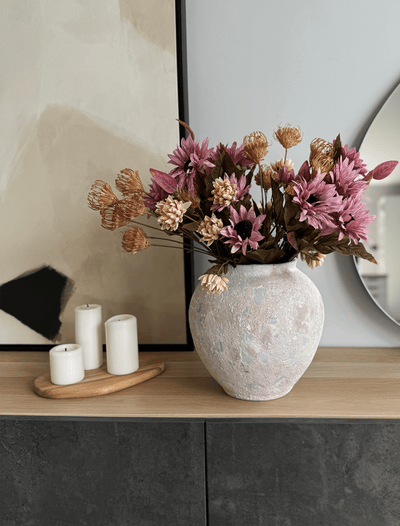 Faux herfst arrangement - Roze & beige