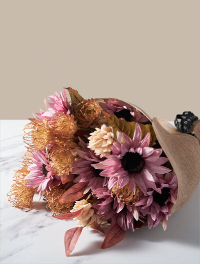 Faux herfst arrangement - Roze & beige