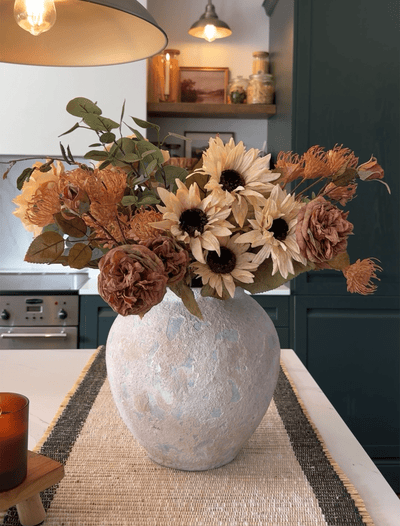 Faux herfst arrangement - groen en beige